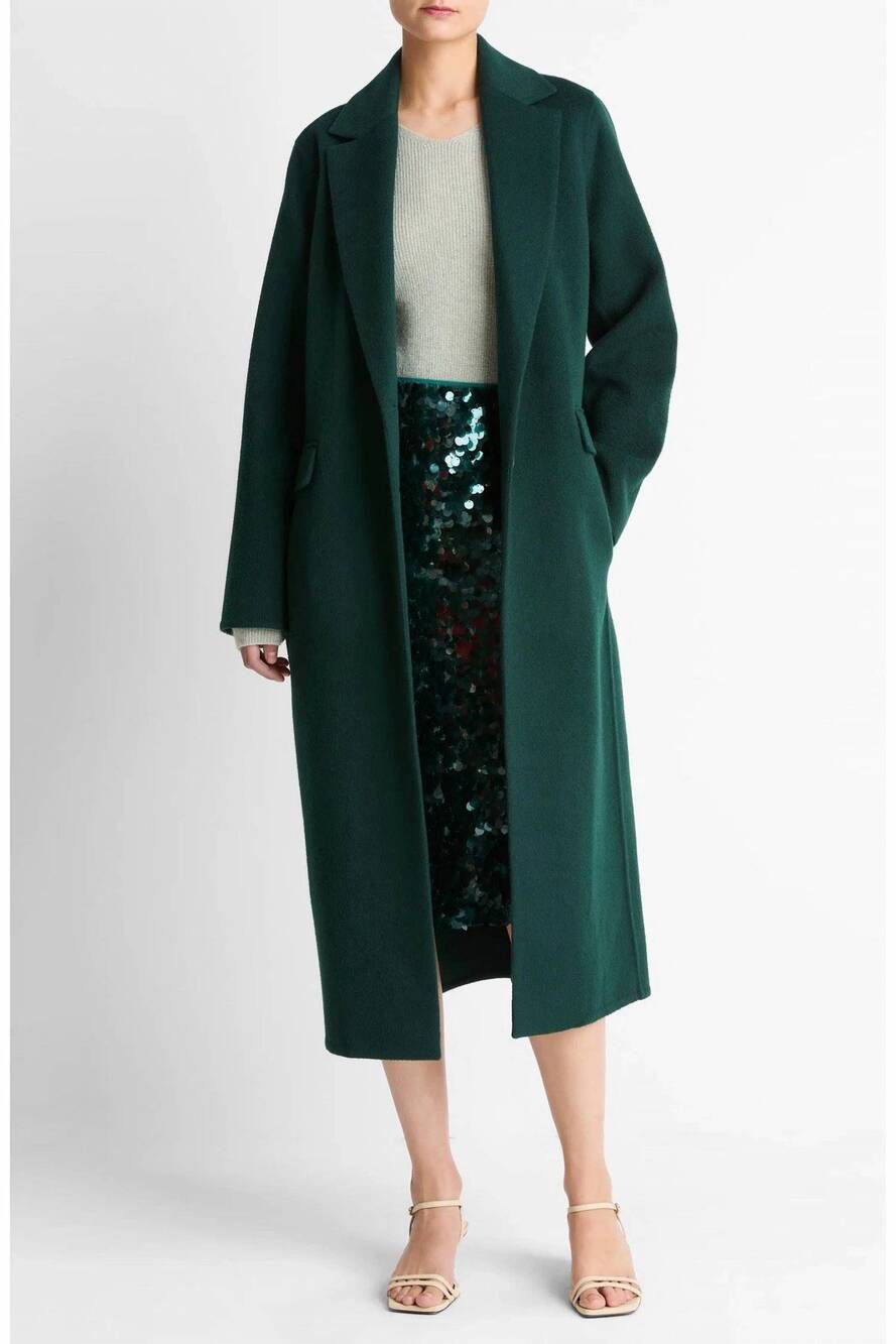 NEW VINCE wool blend coat in green